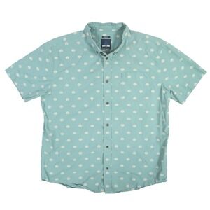 Prana Agave Leaf AOP Shirt Mens XL Teal Green Slim Fit Button Down Organic Blend